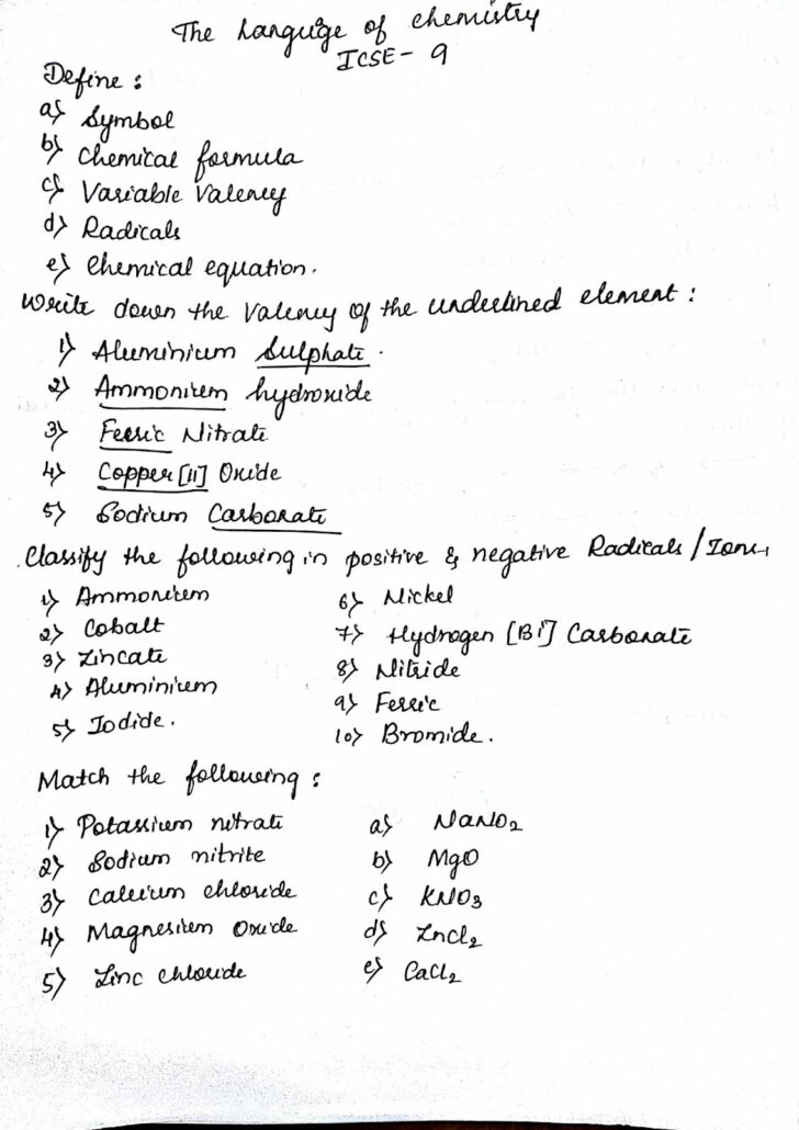 Language Of Chemistry Class 9 Icse Worksheets Language Worksheets