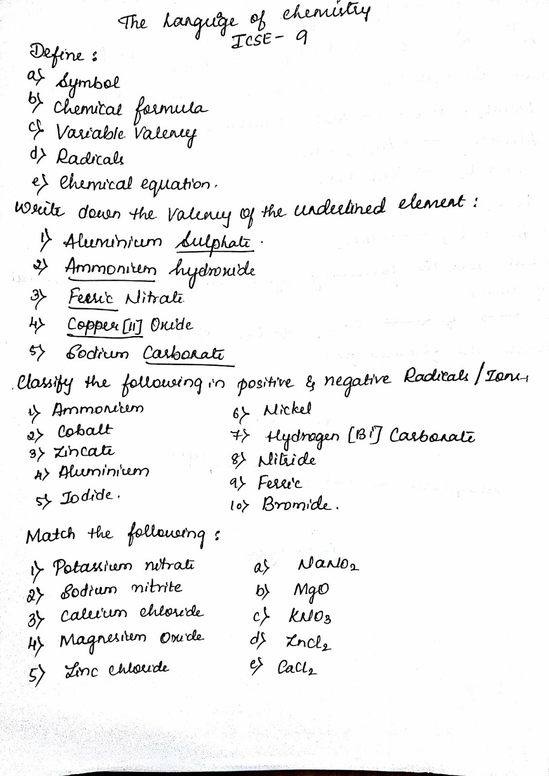 Siri s Corner ICSE GRADE 9 Language Of Chemistry Worksheet