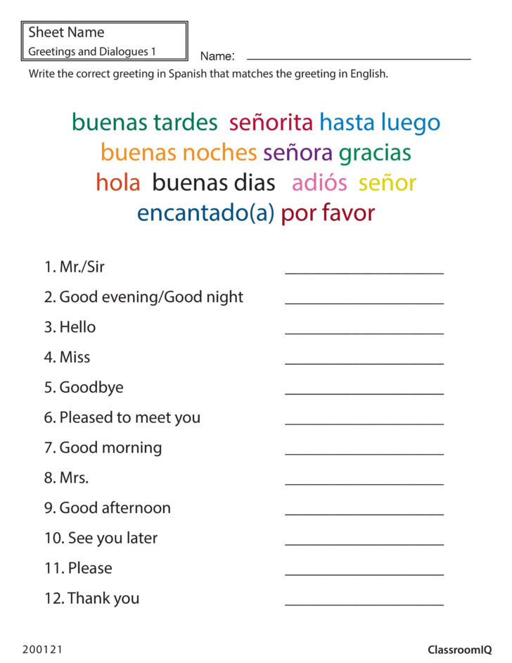 Spanish Language Worksheets