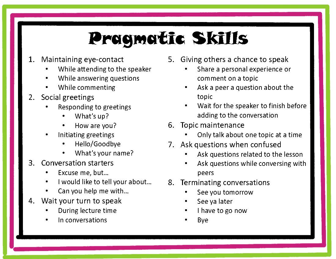 Speeching Around Pragmatic Skills