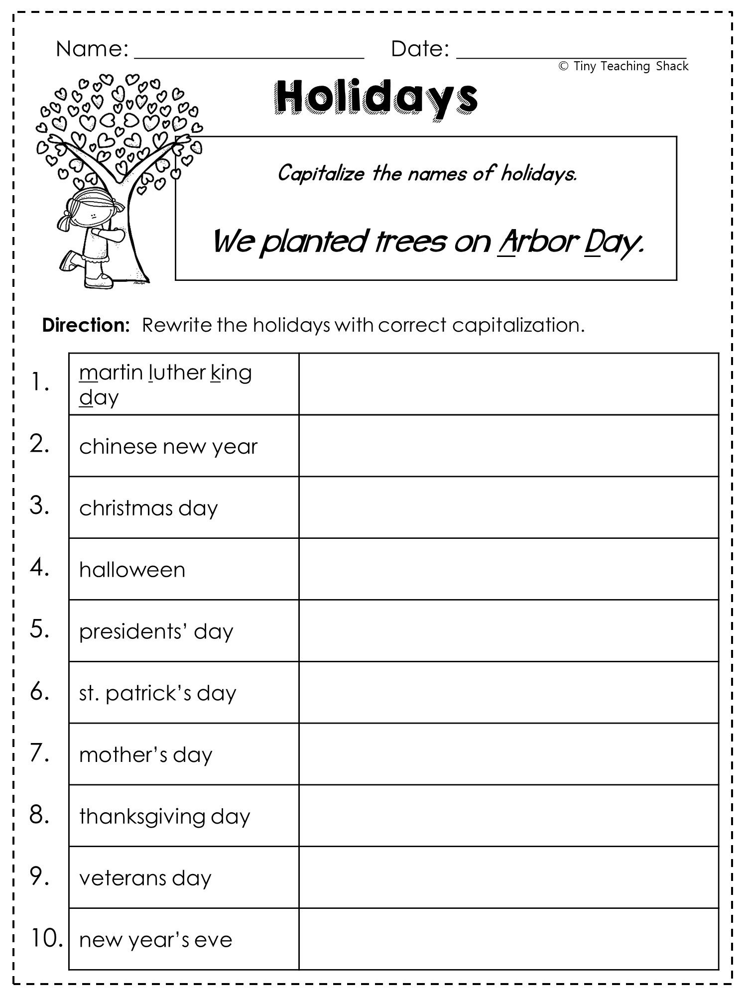 Teach Child How To Read Free Printable Capitalization Worksheets For 