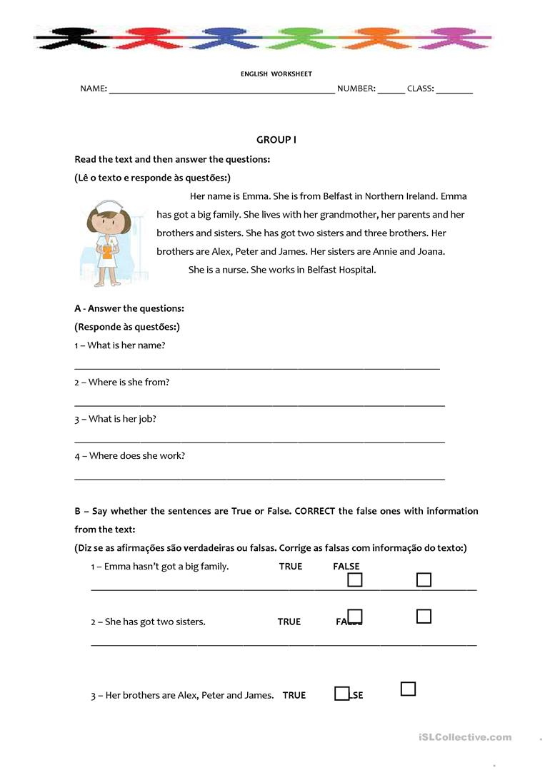 Test 5th Grade Family English ESL Worksheets For Distance Learning 