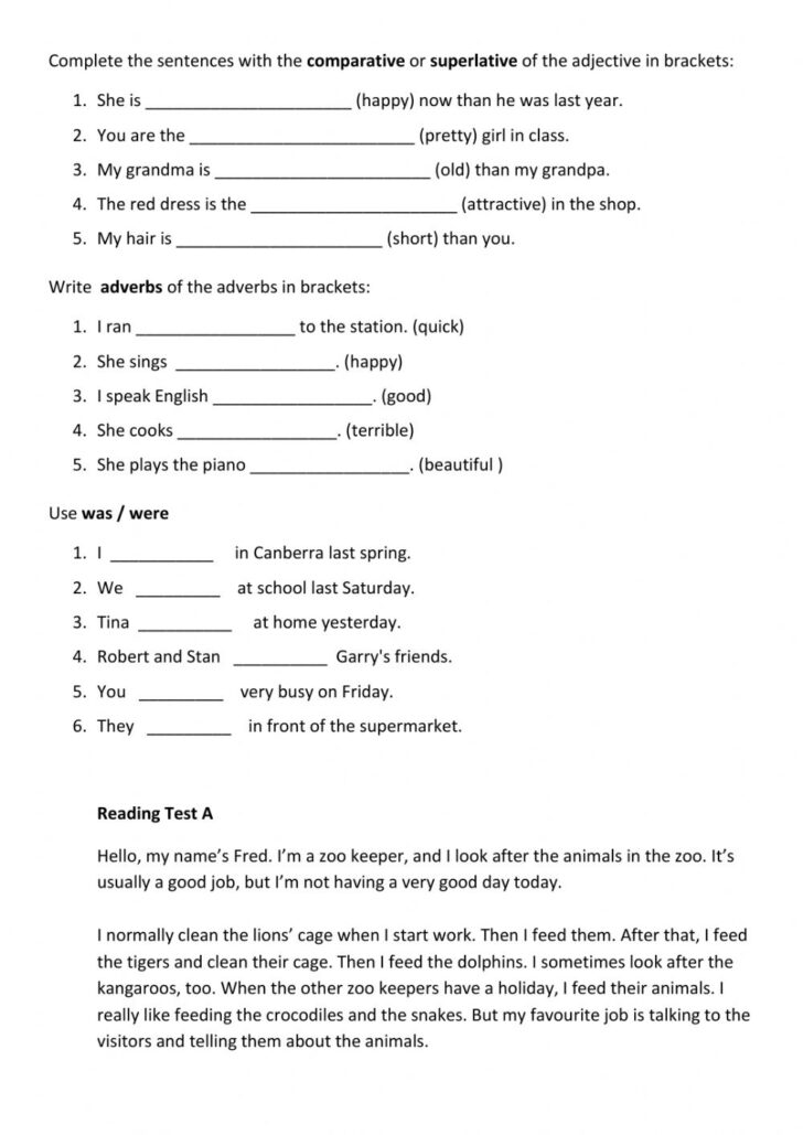 Test Grade 5 Worksheet Language Worksheets
