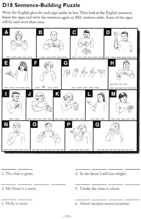 Sign Language Puzzles Worksheets