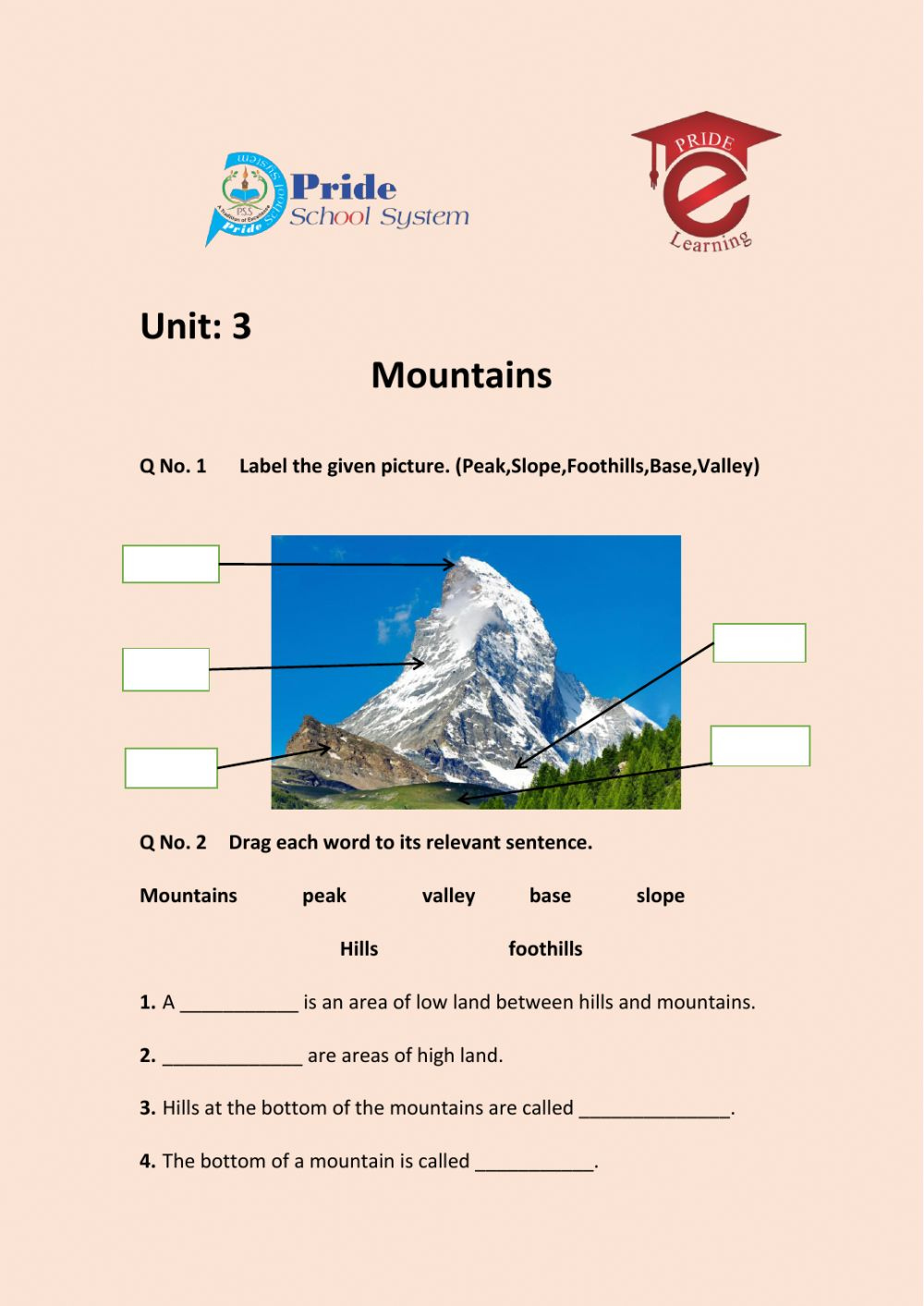 The Mountains Worksheet