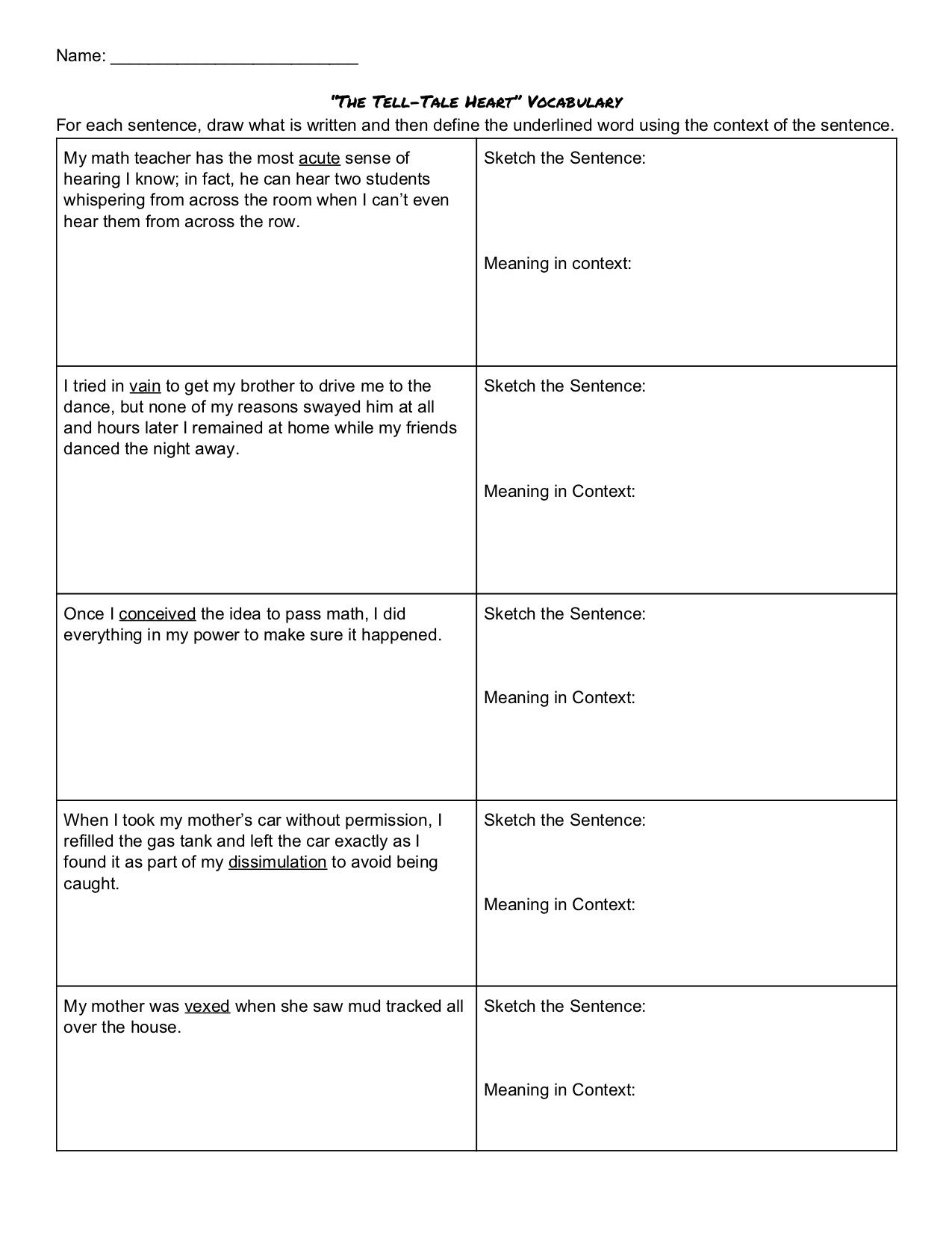 Figurative Language Tell Tale Heart Worksheet | Language Worksheets