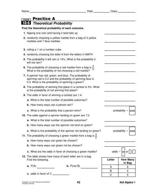 Theoretical Probability Worksheets With Answers Theoretical Probability 