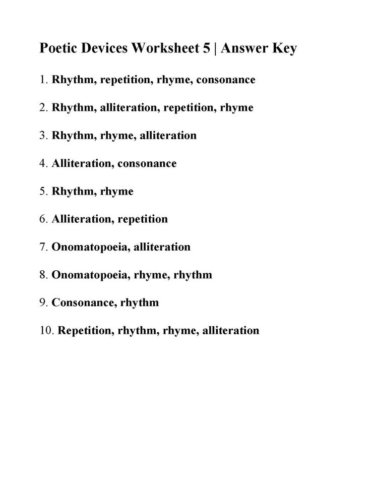 This Is The Answer Key For The Poetic Devices Worksheet 5 Poetic 