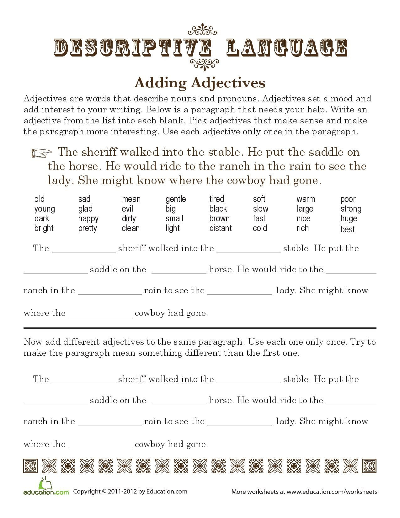 Time To Saddle Up Some Adjectives Descriptive Language Adds Interest 