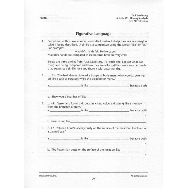 Tuck Everlasting Worksheets Bing Images Tuck Everlasting Literary 