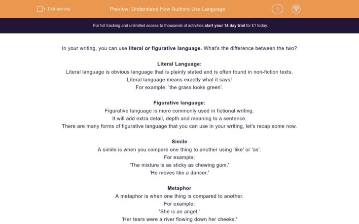 Author’s Use Of Language Worksheet