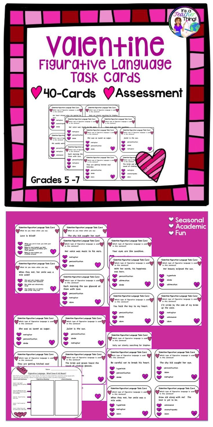 Valentine s Day Activity Figurative Language Task Cards Figurative 