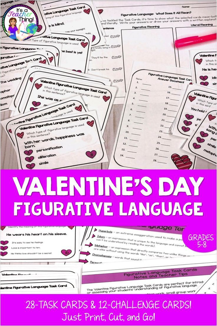 Valentine s Day Activity Figurative Language Task Cards With Images 