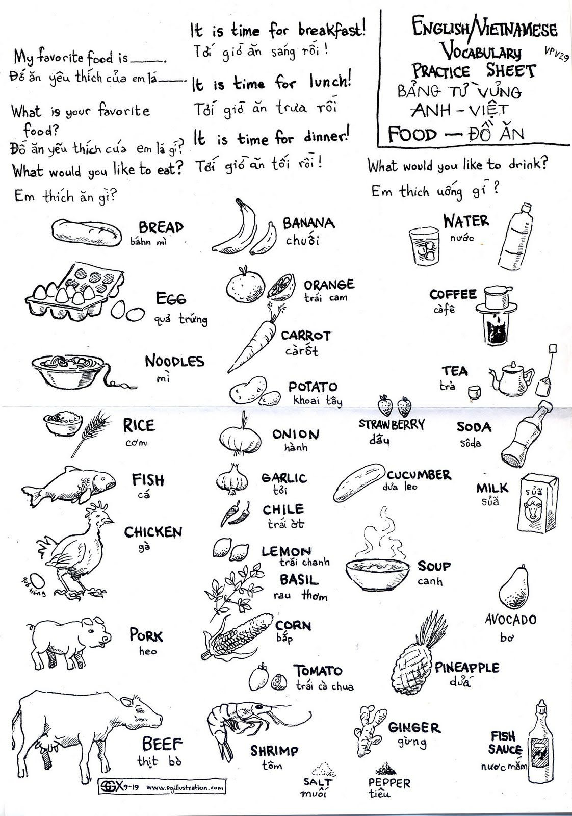 Vietnamese food page Vietnamese Language Colouring Pages Practice Sheet