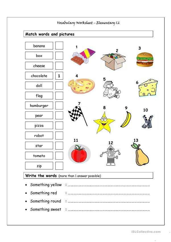 Vocabulary Matching Worksheet Elementary 1 6 Worksheet Free ESL 