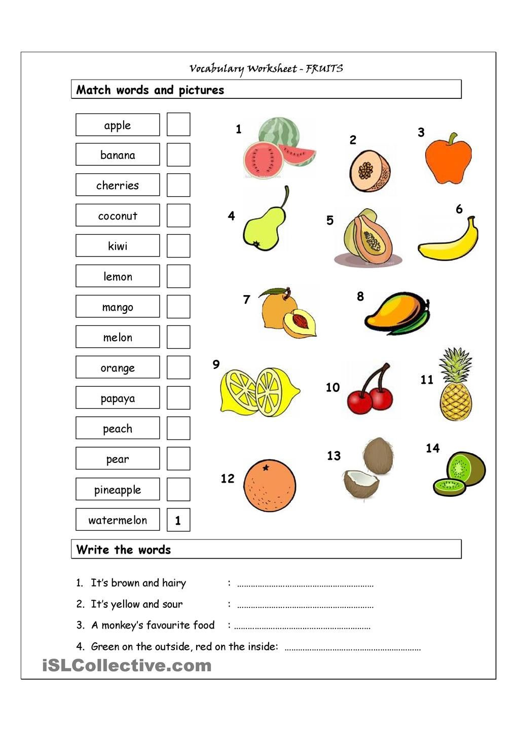 Vocabulary Matching Worksheet Fruit Learning Spanish Spanish 