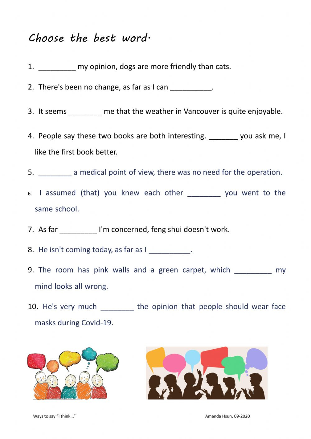Ways To Say I Think Worksheet