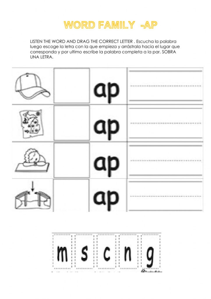 Word Family Ap Worksheet | Language Worksheets