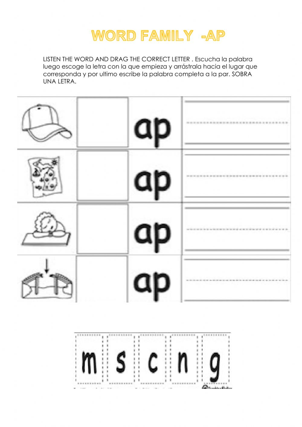 Word Family Ap Worksheet