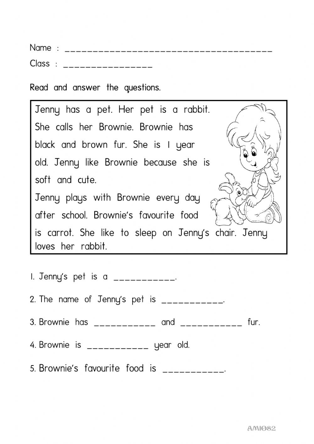 Year 1 Pet Show Reading Comprehension Worksheet